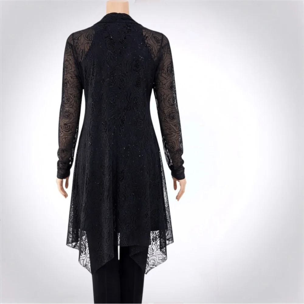 Bianca Nygard Black Sheer Sparkly Rosette Mesh Cardigan